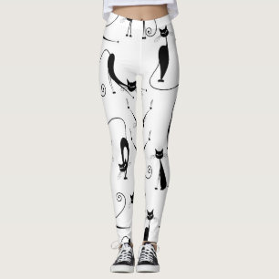 Legging Padrão de Gato Preto Esbranquiçado Whimsical