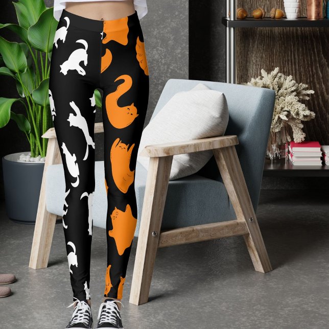 Legging Padrão de Gato Preto Laranja Branco Personalizado (Criador carregado)