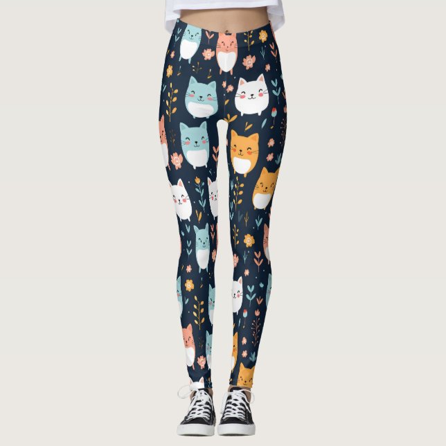 Legging Padrão de Gatos de Pastel (Frente)