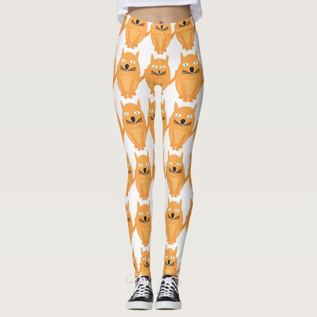 Legging Padrão de Gatos Laranja (Frente)
