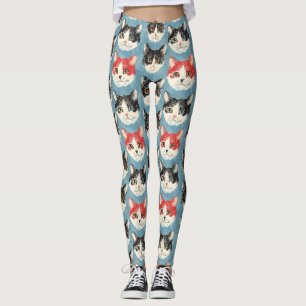 Legging Padrão de Gatos Vermelhos e Pretos