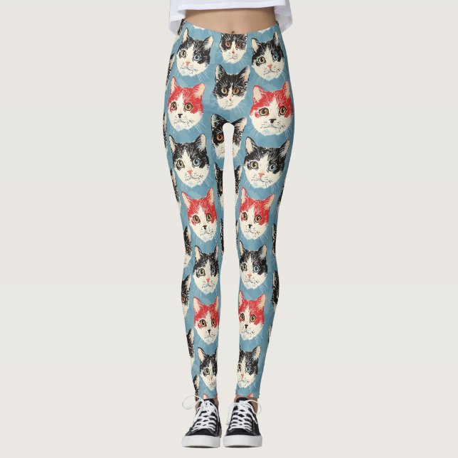 Legging Padrão de Gatos Vermelhos e Pretos (Frente)