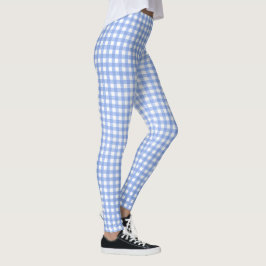 Legging padrão de gingham azul e branco