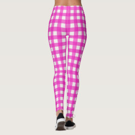 Legging Padrão de Gingham Clássico Rosa Quente Verificado