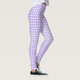 Legging padrão de gingham roxo e branco