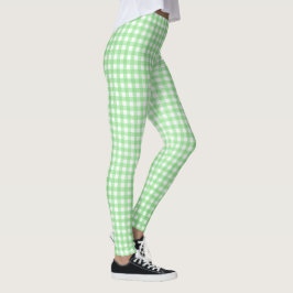 Legging padrão de gingham verde e branco