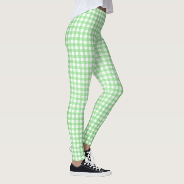 Legging padrão de gingham verde e branco (Direita)