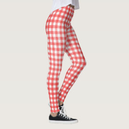 Legging padrão de gingham vermelho e branco