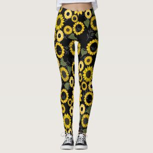 Legging Padrão de girassol A01.b Preto BG