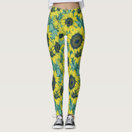 Legging Padrão de girassol colorido estético