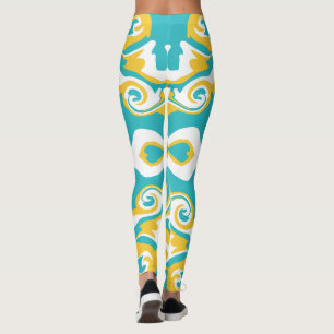 Legging Padrão de giro em turquesa e amarelo