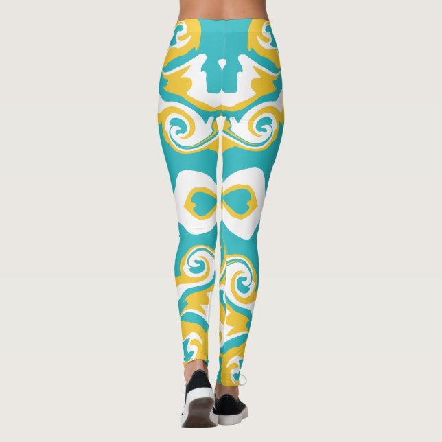 Legging Padrão de giro em turquesa e amarelo (Verso)