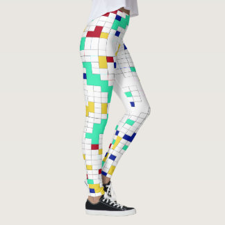 Legging Padrão de Grade de Bloco de Cor Geométrico Moderno