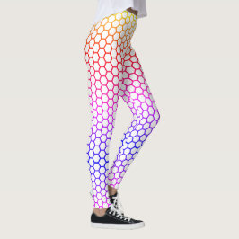 Legging Padrão de Grade do Arco-Íris Honeycomb
