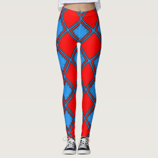 Legging Padrão de Grade Geométrica em Negrito Vermelho e A