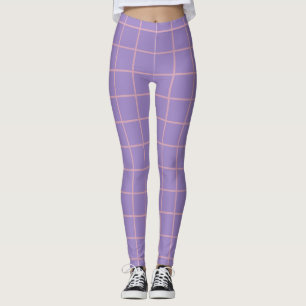 Legging Padrão de Grade Simples Roxo e Rosa da Lavanda
