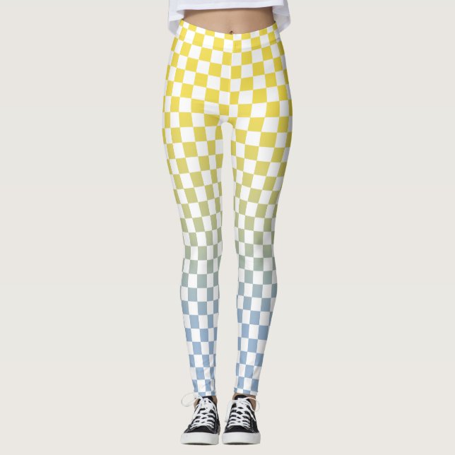 Legging Padrão de Gradiente de Amarelo Xadrez para Azul Cl (Frente)