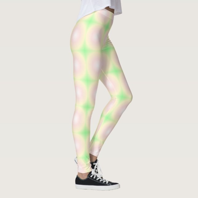 Legging Padrão de Gradiente Óptico 3D Branco Rosa Verde Pá (Direita)
