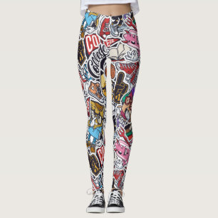 Legging Padrão de Grafite Urbano de Arte Dinâmica Universi