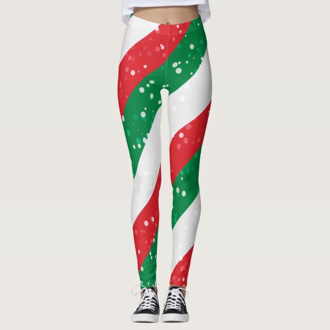 Legging Padrão De Greve Vermelha E Verde De Natal (Frente)