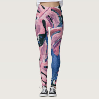 Legging Padrão de Grunge Tropical de Summer Watercolor