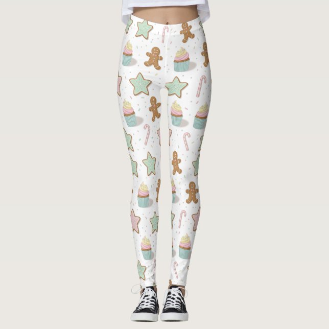Legging Padrão de Guloseimas da Padaria de Natal (Frente)