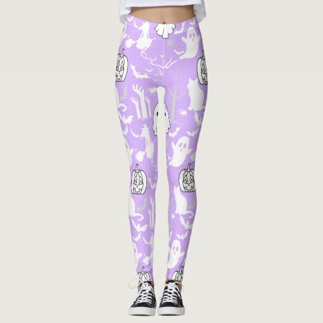 Legging Padrão de Halloween. Assustador e fofo. (Frente)