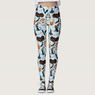 Legging Padrão de Halloween. Azul branco e fofo L BG