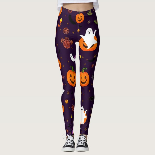 Legging Padrão de Halloween bonito - Fantasmas, Bombeiros, (Frente)