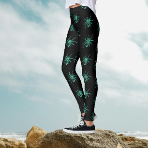 Legging Padrão de Halloween das Aranhas Negras Verdes e Gó