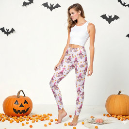 Legging Padrão de Halloween das Bruxas Bonitas com Morcego