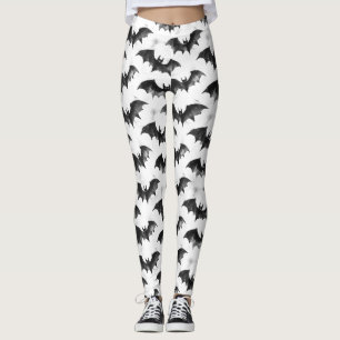 Legging Padrão de Halloween de Morcegos em Voo em Aquarela