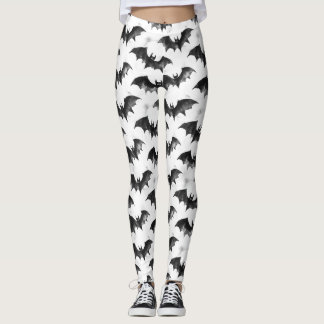 Legging Padrão de Halloween de Morcegos em Voo em Aquarela