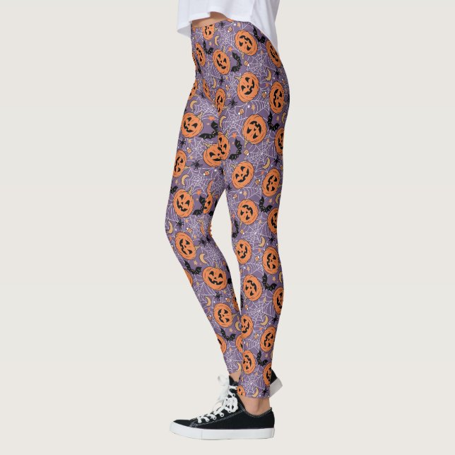 Legging Padrão de Halloween do Jack-O-Lanterna Roxo (Esquerda)