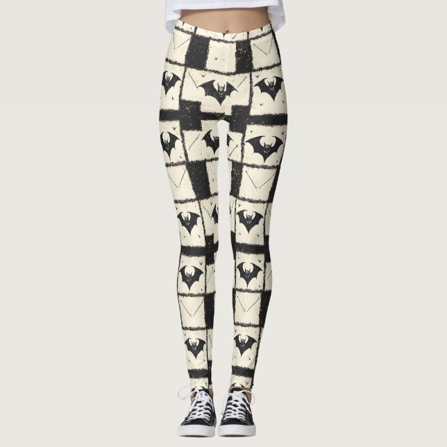 Legging Padrão de Halloween Grunge de Morcego Gótico (Frente)