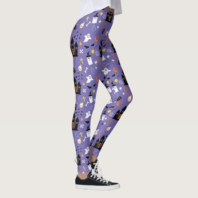 Legging Padrão de Halloween ilustrado com roxo (Direita)