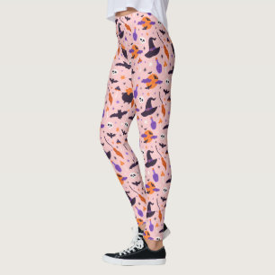 Legging Padrão de Halloween Púrpura e rosa-claro