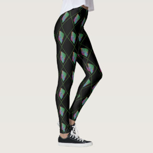 Legging Padrão de Harlequin em quadrados energéticos multi