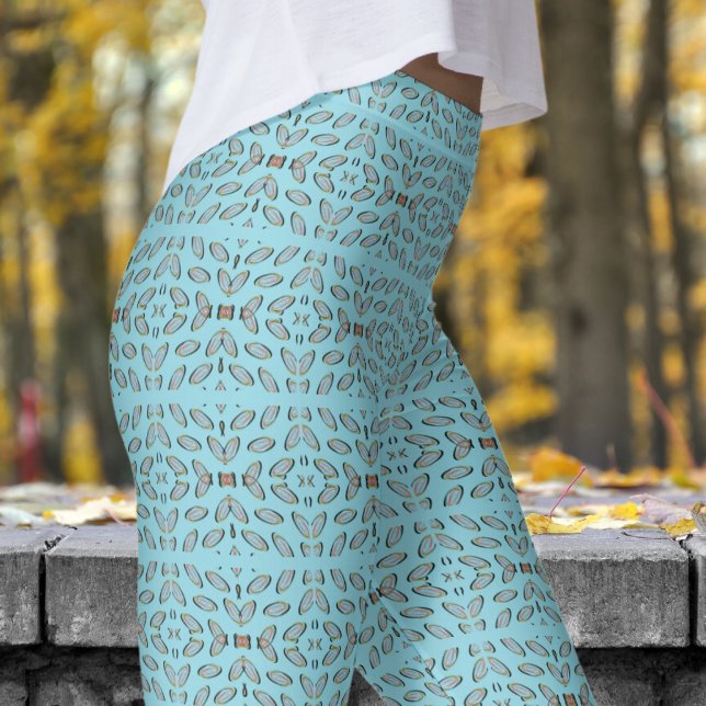 Legging Padrão de Hélice Espelhada Chic Blue (Chic Blue Mirrored Helix Pattern Leggings)