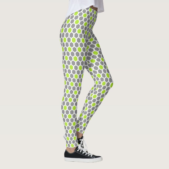 Legging Padrão de Hexágono Cinza e Limão (Direita)