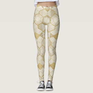 Legging Padrão de Hexágono de Ouro Luxuoso - Textura de Má