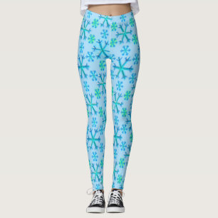 Legging Padrão de Hexágono do Floco de Neve Azul e Branco