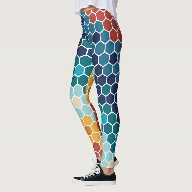 Legging Padrão de Hexágono Floral Colorido (Esquerda)
