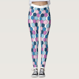 Legging Padrão de Hexágono Rosa e Azul da Cidade Twilight
