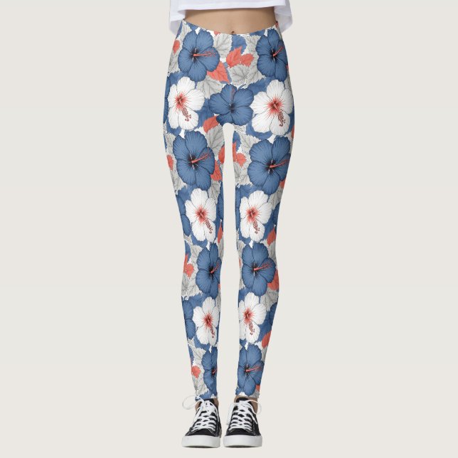 Legging Padrão de Hibisco Tropical Costeiro (1) (Frente)