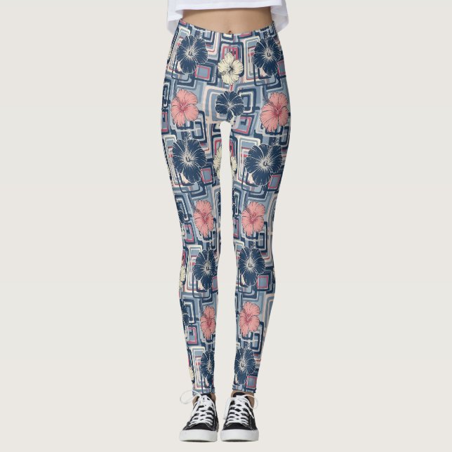 Legging Padrão de Hibisco Tropical Costeiro (10) (Frente)