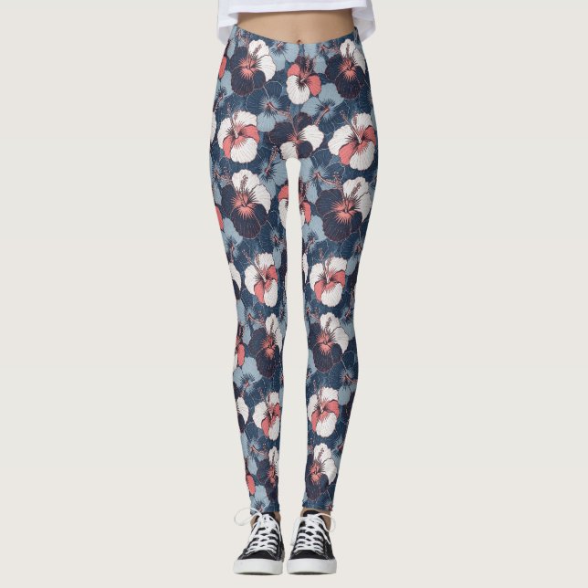 Legging Padrão de Hibisco Tropical Costeiro (14) (Frente)