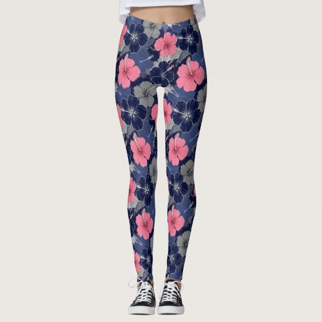 Legging Padrão de Hibisco Tropical Costeiro (2) (Frente)