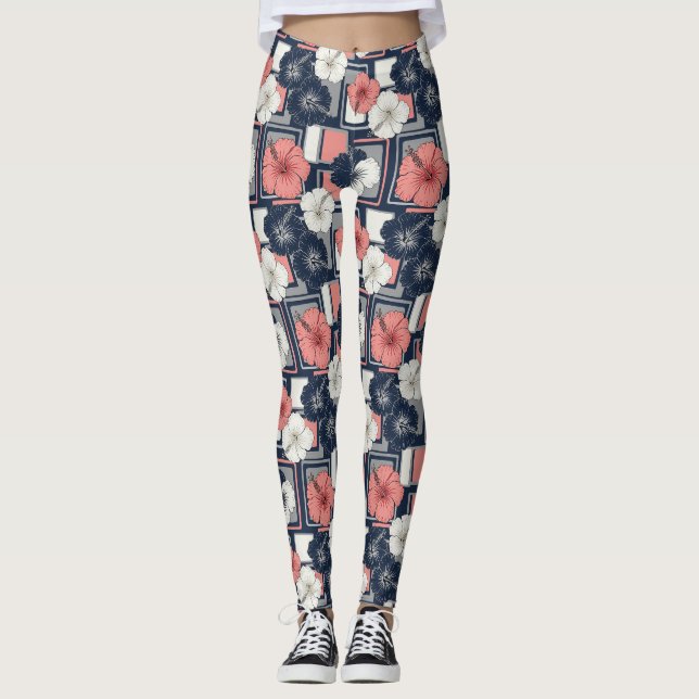 Legging Padrão de Hibisco Tropical Costeiro (4) (Frente)