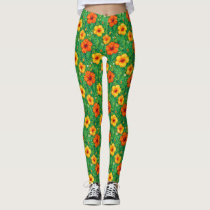 Legging Padrão de Hibisco Tropical na Selva
